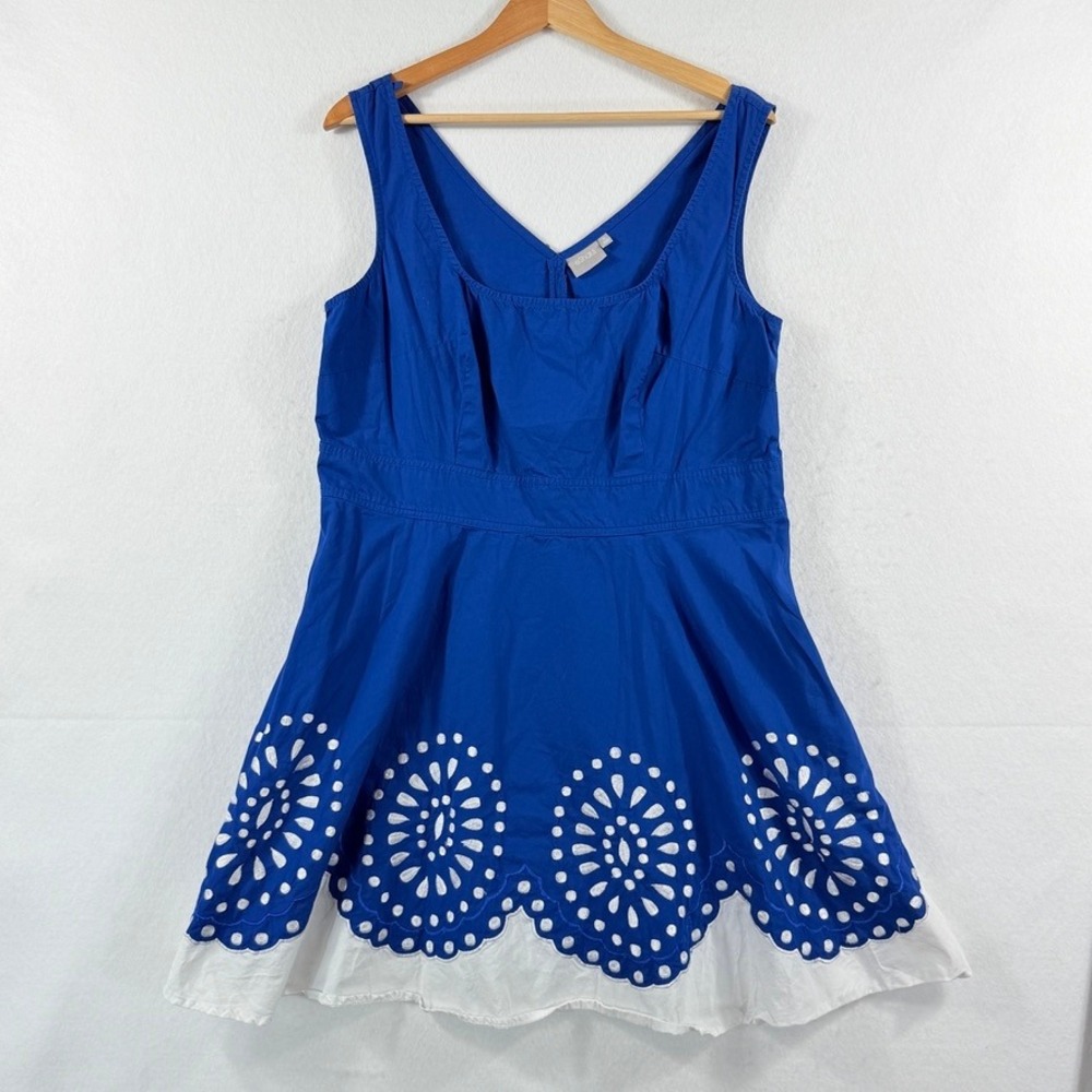 eShakti Dress Women 1X 18W Blue Eyelet Scallop Cottagecore Coastal Mediterranean
